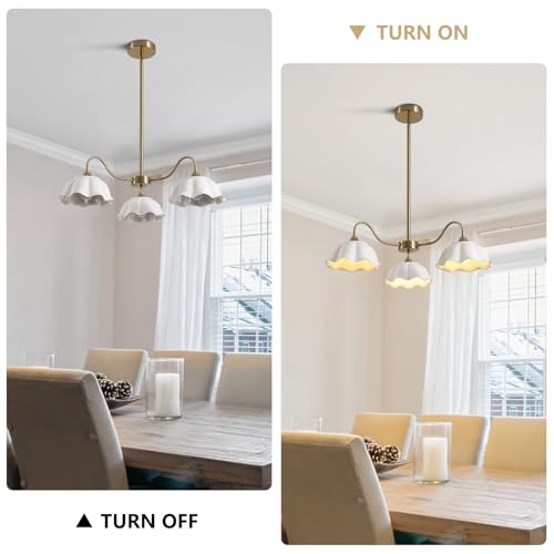 Image of Semi Flush Mount Chandelier Mid Century Modern Sputnik Chandelier with White Ceramic Shade 3-Light Gold Brass Chandelier Living Room Ceramic Ceiling Light