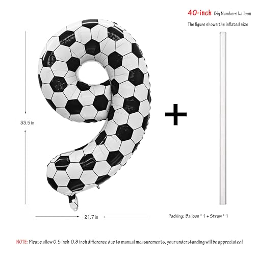 Image of Black White Soccer Number 9 Balloon 9nd Birthday Decoration 40in 9 Balloon | Helium Foil Mylar Balloon World Cup Football Sports Theme Favors for Birthday Party Anniversary Decorations Supplies
