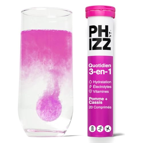 Electrolytes Phizz, Multivitamines & Comprimés d'hydratation - 20 comprimés de réhydratation effervescents - 18 vitamines et minéraux, vitamine C, végane, végétarien et hypocalorique (pomme & cassis)