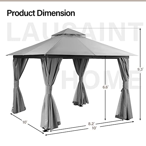 Lausaint Home Outdoor Patio Gazebo 10'X10' With Expansion Bolts, Heavy Duty Party Tent & Shelter With Double Roofs, Mosquito Nettings And Privacy Screens For Backyard, Patio, Garden, Lawn, Smoke Grey #TOP5