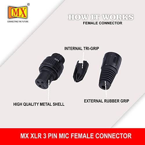 Image of MX 3 Pin XLR connector Microphone Connector pin Pure Copper Nickel Plated Pins1 for High Conductivity microphone cable connector PERENT (3 PIN LOCK RING & LOCKING SCREW, Pack of 2, Female Connector)