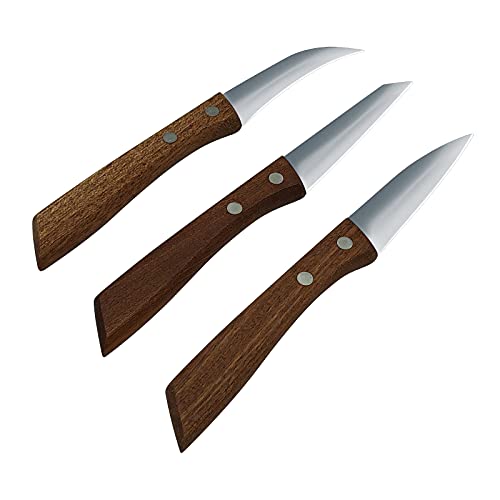 Htiam 3 Pieces Sharp Peeling Knives Vegetable Paring Knife Fruit Cutter Set Bird's Beak Knife (Brown) #TOP3