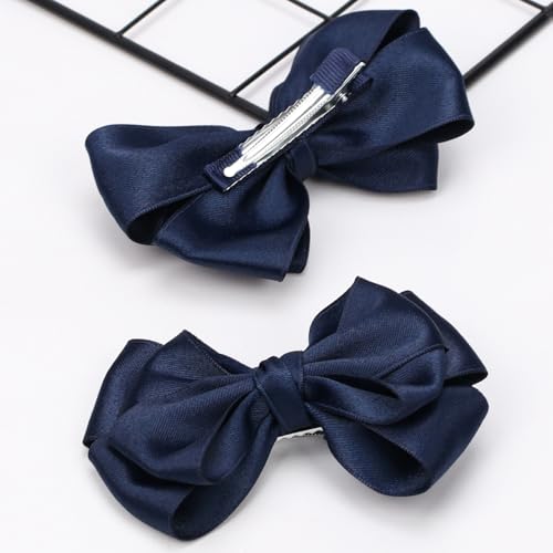 Lazos dobles para cabello 4.5 in con pinzas de cocodrilo azul marino miniatura 6