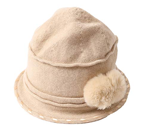 SANSUILOKE Damen-Wintermütze, florales Muster, 100 % Kaschmir, Strickmütze aus reinem Kaschmir. Gr. Einheitsgröße, beige Cover