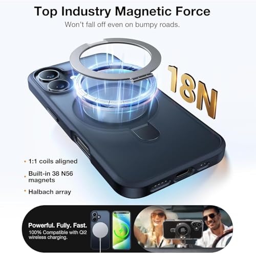 Image of AIBEX Back Cover for Apple iPhone 16 Plus MagSafe Compatible with OStand Ring Kickstand Magnetic Metal Alloy Ring | Wireless Charging | Slim Thin Scratch Resistant Armor | Shockproof Protective - Blue