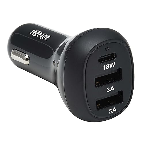 Image of Tripp Lite USB Car Charger, 3 Port USB Car Charger, 36W Max - USB-C PD 3.0 Up to 18W, 2 USB-A QC 3.0 Up to 36W, Black (U280-C03-36W-1B)
