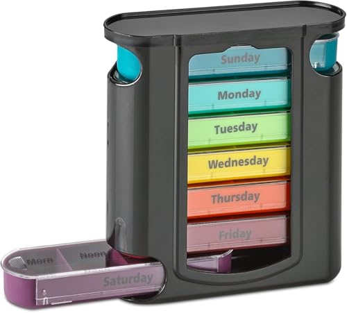 Image of ZELKEY weekly pill organizer 4 times a day, portable travel pill box 7 day with large compartments moisture-proof pill case for vitamin, Medicine, pills (Medicine Organizer Box) (BLACK)