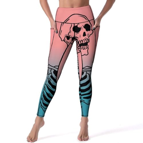 Leggings fitness taille haute anti-glisse avec imprimé crâne vintage S