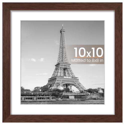 Image of upsimples 10x10 Picture Frame, Display Pictures 8x8 with Mat or 10 x 10 Without, Wall Hanging Square Frames, Brown, 1 Pack