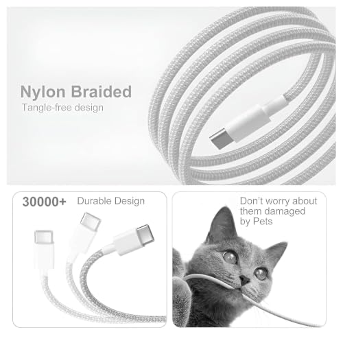 Image of Mindmaker 240W USB-C Fast Charging Cable 2M, Braided Type C MacBook Charger Cable Compatible with MacBook Pro /Air M1 M2 M3, iPad Pro, iPhone 15 - White Nylon, MFi Certified
