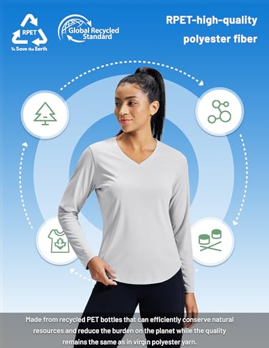 Image of MIER Womens Long Sleeve Sun Shirt UPF 50+ Quick Dry V-Neck Workout Tops