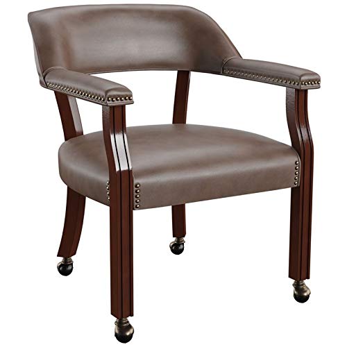 Bowery Hill Captain's Poker Game Arm Chair With Casters In Brown Vinyl #TOP5