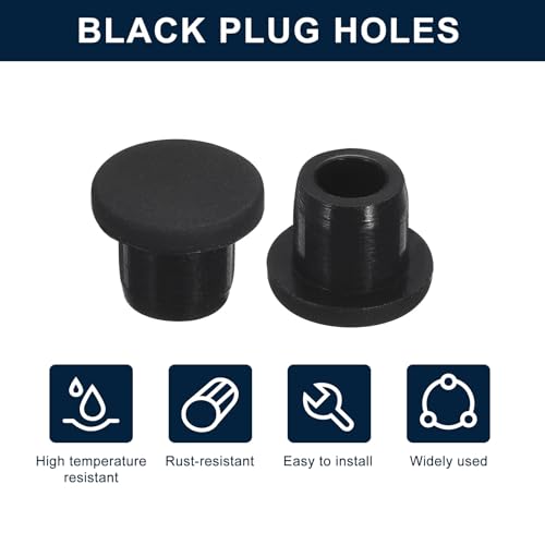Image of uxcell 10 Pcs Black Plug Holes, Waterproof Rubber Button Plug for 10mm / 0.39 inch Hole