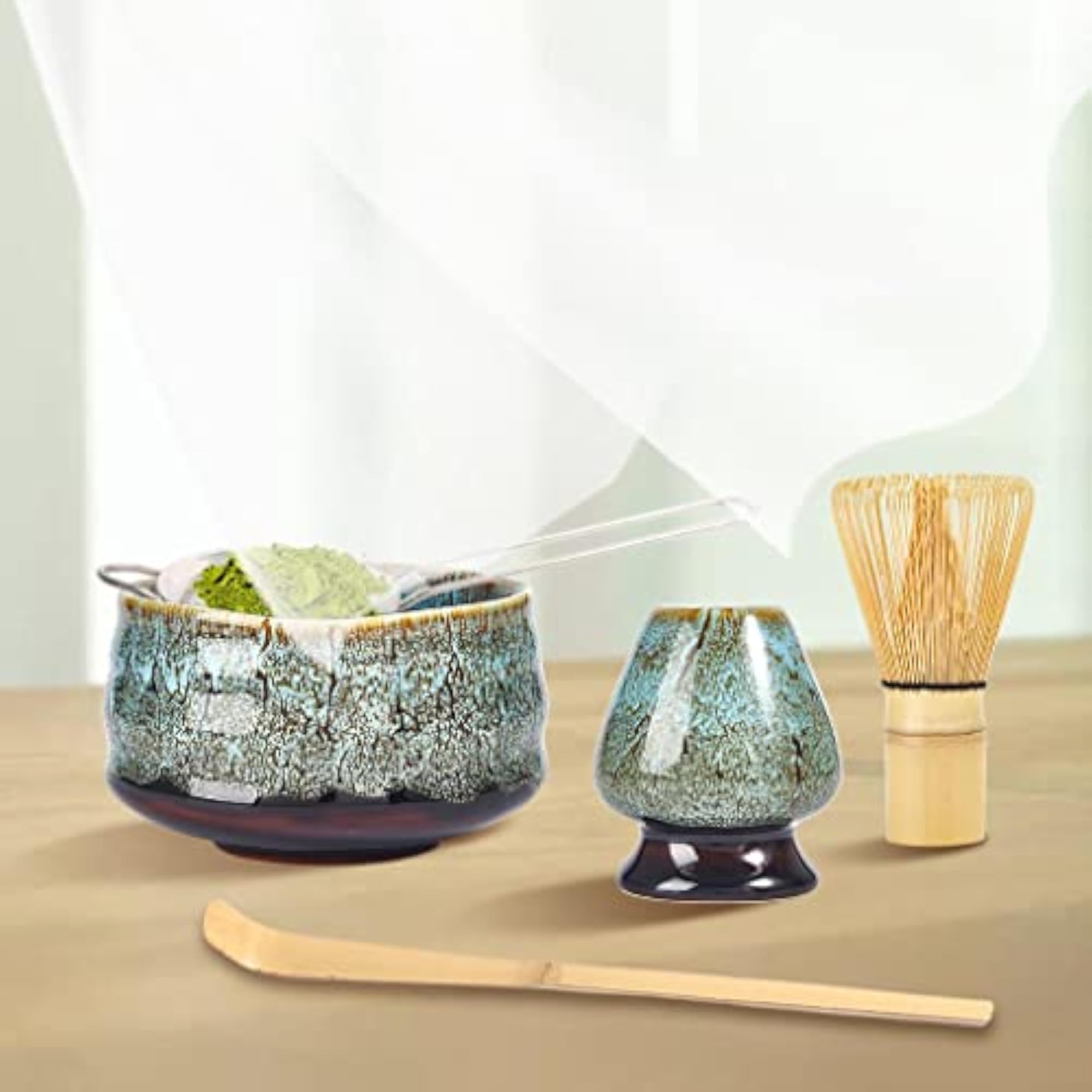 5pc Matcha Bowl and Tea Set for Beginners, Blue