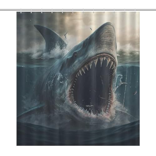 Rideau de douche requin polyester lavable imperméable 168x183cm cabine de douche - 7