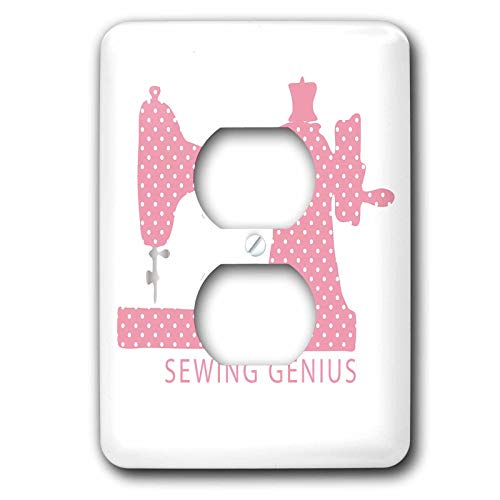 3dRose Alexis Design - Best Professional Ever - Pink, white polka dot sewing machine. Sewing genius text. Best ever - 2 plug outlet cover (lsp_319741_6)