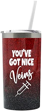Phlebotomy Tech Gifts for Women Funny Technician Water Bottle Tumbler Travel Cup with Straw and Lid 0115