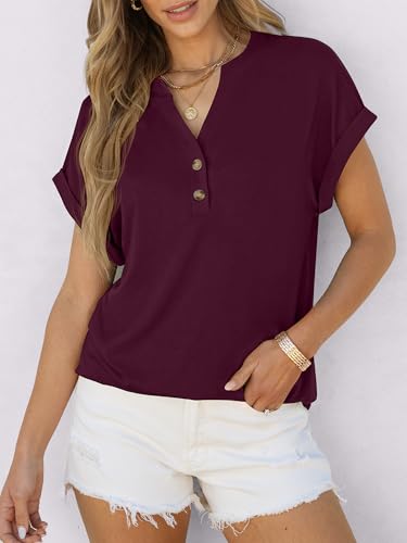 Image of ANRABESS Womens Short Sleeve Henley Tops V Neck Dressy Casual Blouses Summer Trendy Tee Shirts 2026 Vacation Fashion Clothes