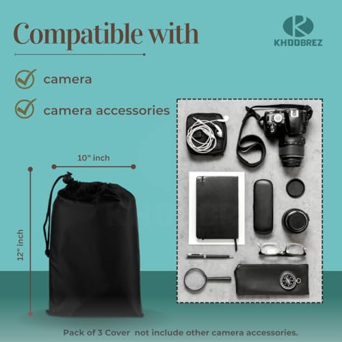 Image of KHOOBREZ Waterproof Dustproof PU Coating Camera Cover Camera Accesories Case Pouch (Pack of 3) (PO3 CCP) (Black)