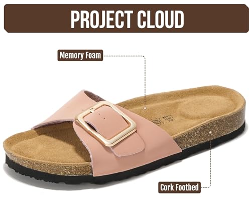 Image of Project Cloud 100% Genuine Leather Sandals Women Dressy Beach Essentials Slides for Women Footwear - Lightweight with Memory Foam Insole Sandals for Women 2026 - Womens Slides