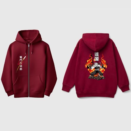 Image of Anime Zipper Hoodie for Men Stylish | Regular Fit Demon - Slayer Printed Hoodie | Cotton Fleece Long Sleeve Zip Up Hoodie Sweatshirts
