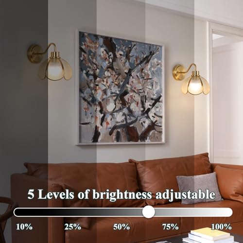 Image of Battery Operated Wall Sconce, Vintage Wall Sconce with Gold Trim Tulip Glass Lampshade Rechargeable Battery Powered Wall Light with Remote Control for Bedside Bedroom Doorway