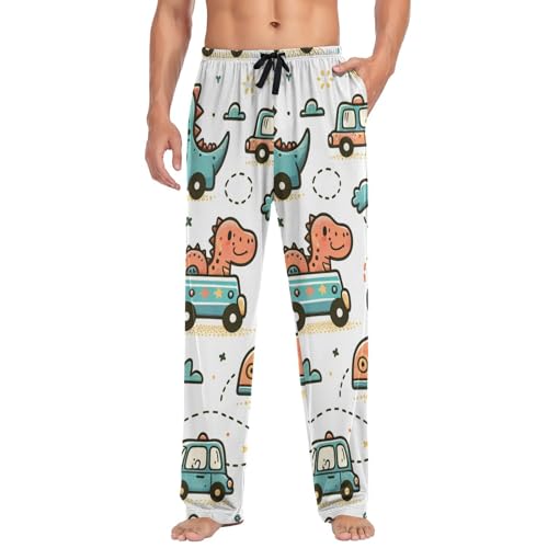 Men's Pajama Pants Cute Dinosaurs Drive Cars Sleep Pajama Lounge Pant with Pockets, Elastic Waistband3