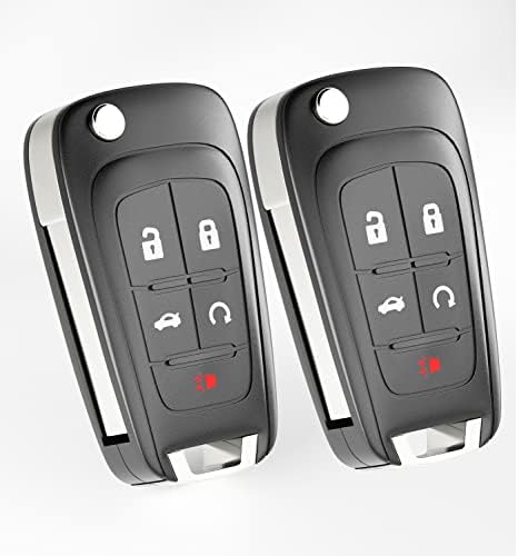 Key Fob Remote Replacement For Chevy Camaro Equinox Cruze | GMC Terrain | Buick Lacrosse Regal 2010-2019 | 5 Button Flip Key (Pack Of 2)