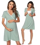 WiWi Soft Viscose from Bamboo 3 in 1 Maternity/Delivery/Nursing Labor Nightgowns Breastfeeding Sleep Shirt Gowns S-XXL, Sage Green, Large