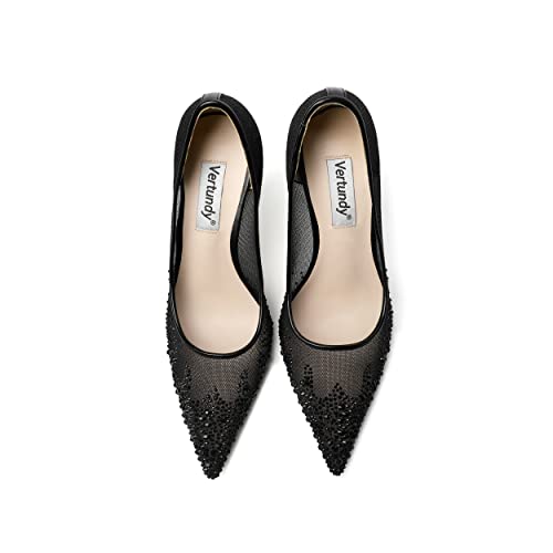 Vertundy Women's Rhinestone Mesh Pumps - Closed Pointed Toe Stiletto Heels Slip On Fashion Dress Shoes for Party Wedding3