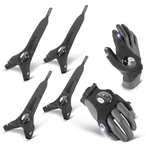 STAHLWERK Set di 2 guanti a LED, luce brillante, mani libere durante riparazioni o lavori di montaggio, guanti da lavoro con luce, universali, taglia unica, ideali per meccanici in campeggio