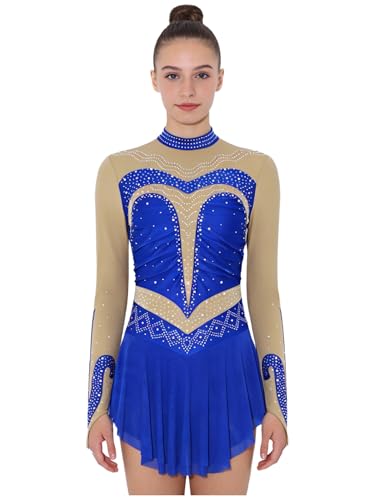Justaucorps gymnastique et robe de patinage artistique à manches longues pour femme
