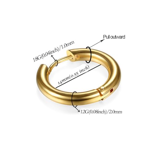 Image of 316L Surgical Stainless Steel Huggie Hoop Earrings 6mm 8mm 10mm 11mm 12mm 14mm Hypoallergenic Earrings Hoop Cartilage Helix Lobes Hinged Sleeper Earrings For Men Women