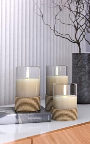 Bougies LED en verre blanches et mèche 3D à piles avec programmateur - 4