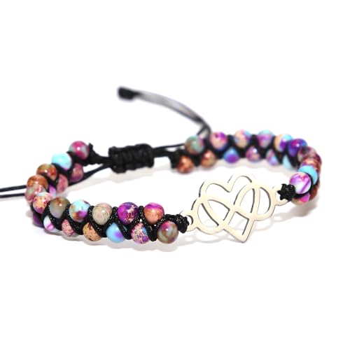 Image of Women Boho Wrap Bracelet,Handmade Natural Stone Crystal Emperor Beads Heart Bracelet, Fashion Bohemian Jewelry Gift for Women