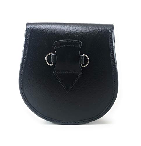 Black Genuine Leather Sporran Celtic Knot Double Embossed Scottish Kilt Sporran w/Chain and Belt2