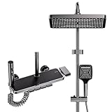YJYAJIE Colonne de Douche avec Mitigeur, Système de Douche avec Tête de Douche Tête Carrée, Jet, Robinet de Baignoire et Pommeau de Douche avec Hauteur Réglable, Noir Gris