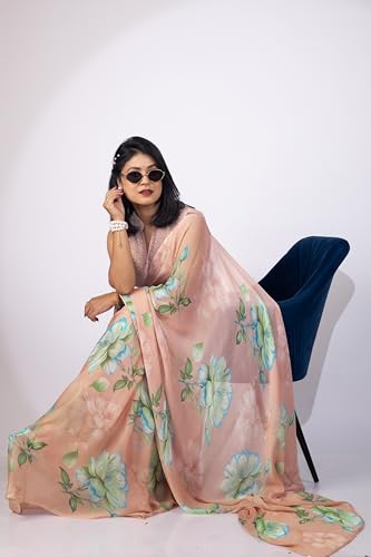 Image of MIRCHI FASHION Women Saree | Chiffon Chevron Zig Zag Printed Office Wear Sari with Blouse