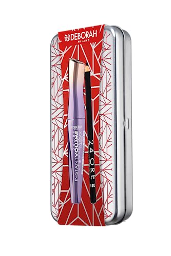 Deborah Milano - Set Regalo Donna Trucco Occhi in Latta, Include Mascara Instant Volume Up to the Stars e Matita 24 Ore 251 Black, N.2
