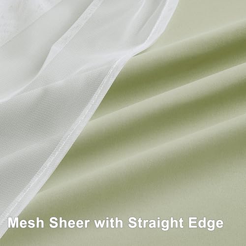 Image of Bujasso Sage Green Blackout Curtains with Sheer Overlay Mix and Match Double Layer Thermal Insulated Window Panels 84 inch for Living Room Bedroom Green Drapes with Tiebacks Grommet Top 54 inch Wx84 Lx2