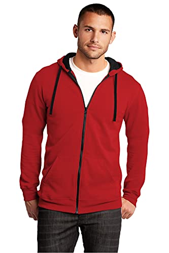 District Men's Young The Concert Fleece Full Zip Hoodie M New Red