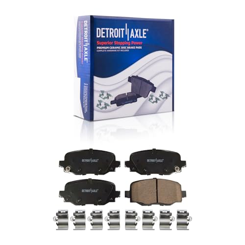 Image of Detroit Axle - Rear Brake Pads for 2014-2023 Jeep Cherokee, 2015-2023 Jeep Renegade, 2015-2017 Chrysler 200, 2016-2023 Fiat 500X, 2023-2025 Dodge Hornet, Ceramic Brake Pads w /Hardware Replacement