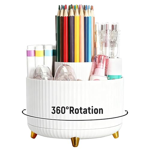 ZHABAYEN Desk Organiser 360 Rotating Desk Pen Holder White Pen Pot
