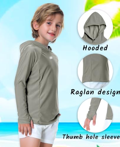 Image of AOBUTE Unisex Kids Long Sleeve Hoodie Rash Guard Boys UPF 50+ Swim Top with Thumb Hole 3-12 Years