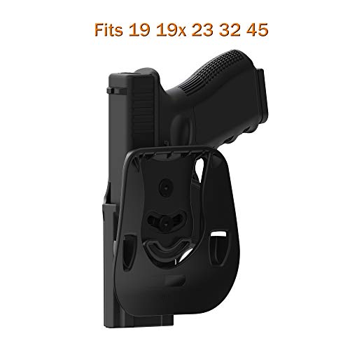 G19 Holster, OWB Paddle Holster for Glock 19 19X 44 45 Gen 1 2 3 4 5, Glock 23 32 Gen 1 2 3 4, Outside Waistband Adjustable Cant Holster, Open Carry Gun Holster, Fast Release - Right Handed