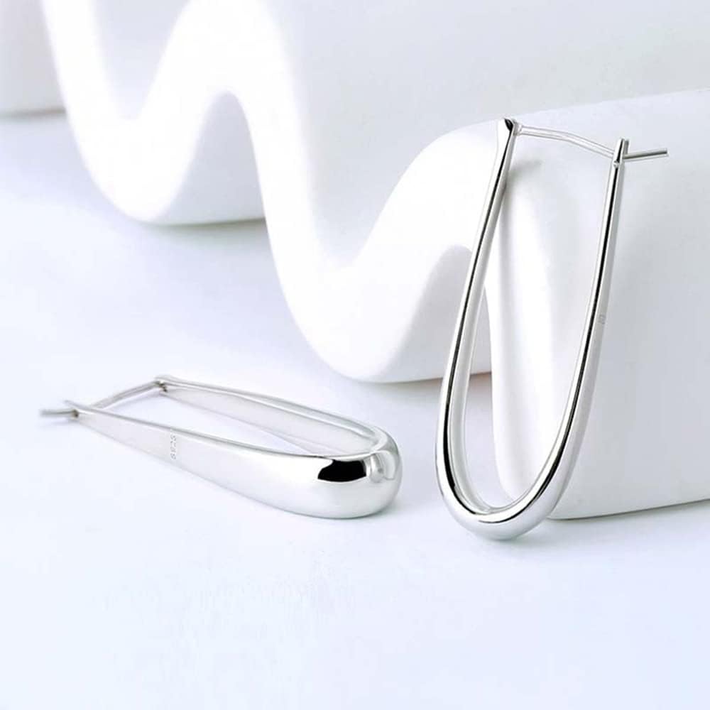 Rectangle U Shaped Teardrop Dangle Big Hoop Earrings for Women 18K Gold Plated Silver Hypoallergenic for Sensitive Ears Geometric Huggie Hoops Fashion Piercing Minimalist Hooped Jewelry Gifts 35mm - Image 2