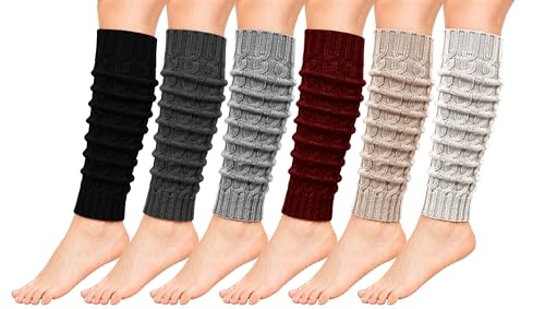 Winterlace Leg Warmers 6 Pairs Womens Knee High Sleeve Cable Knit Long 80s Retro Workout Gym Pilates Yoga