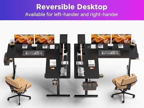 Image of WALKINGDESK 63x55 Inches Reversible L Shaped Standing Desk, Height Adjustable With Cup Holder, Electric Corner Computer Workstation, Sit Stand up Home Office, Ergonomic Gaming, Black