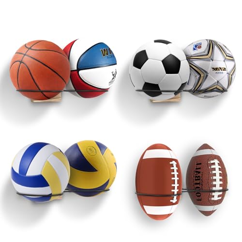FIRINER 8 Basketball Holder Wall Mount, 4-Pack Ball Holder Wall Mount for Basketball, Sports,Soccer...