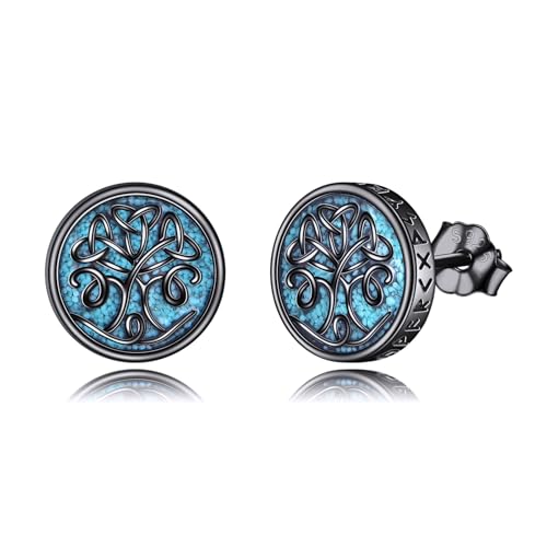 Turquoise Viking Earrings S925 Sterling Silver Viking Stud Earrings Jewelry Gifts For Men Women